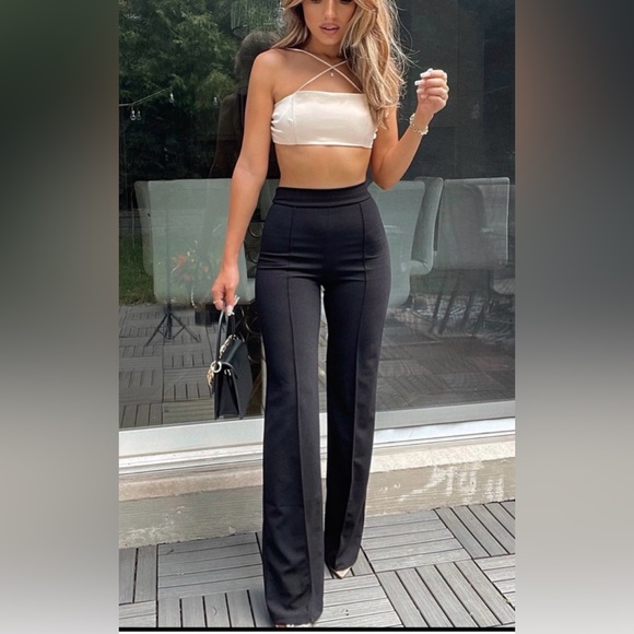 Fashion Nova Pants - Fashion Nova High-Waist Black Tailored Flare Pants